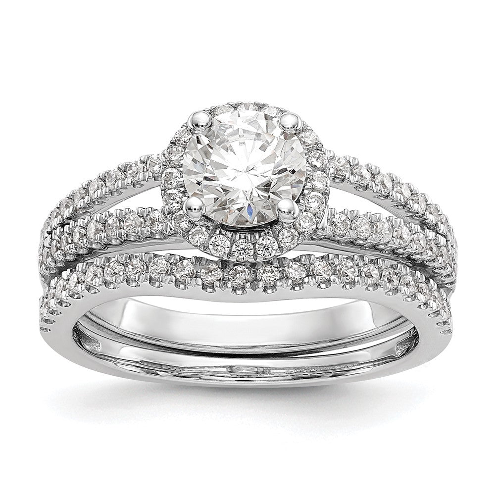 14K Weißgold Halo-Verlobungsring mit rundem simuliertem Diamanten