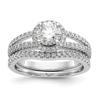 14K Weißgold Halo-Verlobungsring mit rundem simuliertem Diamanten