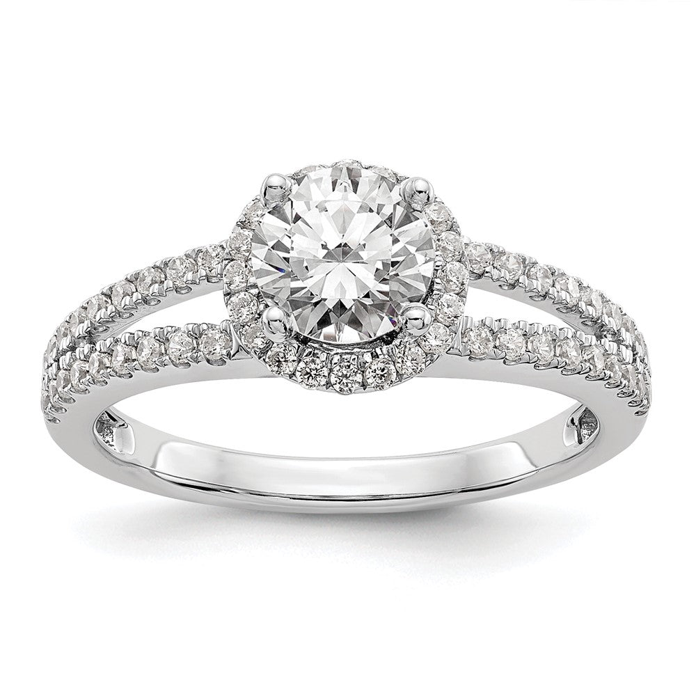 14K Weißgold Halo-Verlobungsring mit rundem simuliertem Diamanten