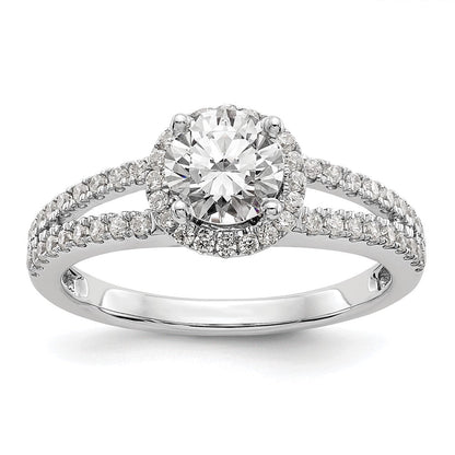 14K Weißgold Halo-Verlobungsring mit rundem simuliertem Diamanten
