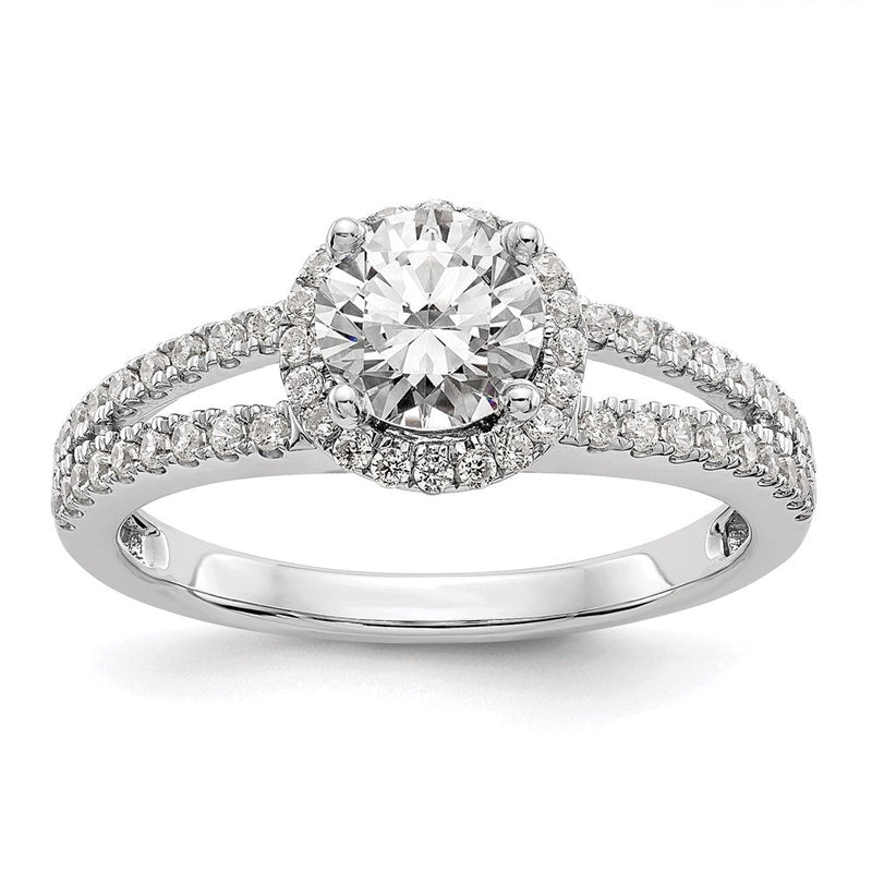14K Weißgold Halo-Verlobungsring mit rundem simuliertem Diamanten