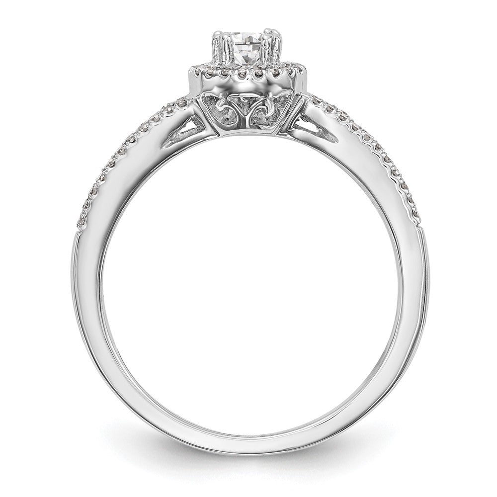 14K Weißgold Verlobungsring mit rundem simuliertem Diamanten und Halo
