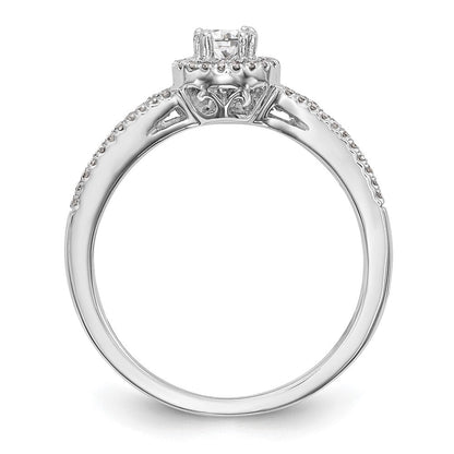 14K Weißgold Verlobungsring mit rundem simuliertem Diamanten und Halo