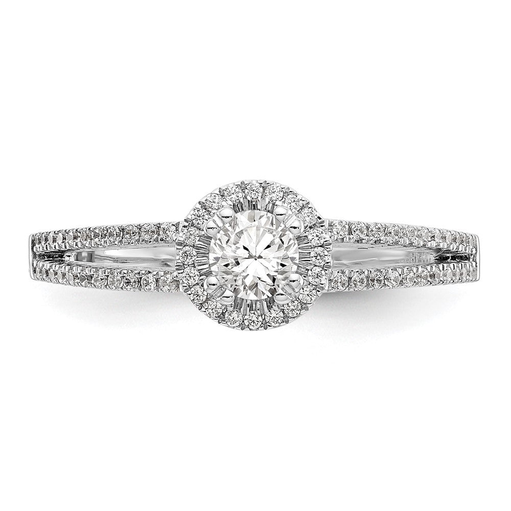 14K Weißgold Verlobungsring mit rundem simuliertem Diamanten und Halo