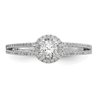 14K Weißgold Verlobungsring mit rundem simuliertem Diamanten und Halo