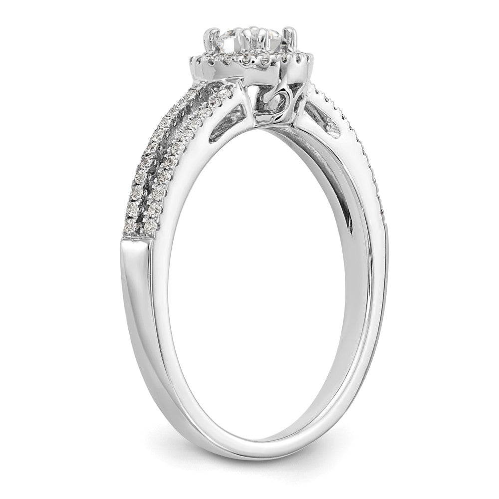 14K Weißgold Verlobungsring mit rundem simuliertem Diamanten und Halo