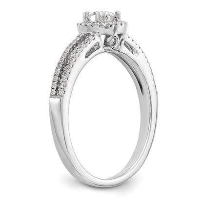 14K Weißgold Verlobungsring mit rundem simuliertem Diamanten und Halo