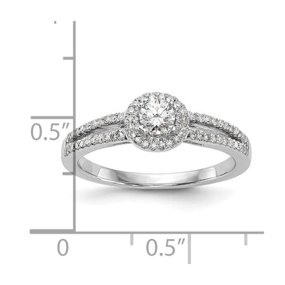 14K Weißgold Verlobungsring mit rundem simuliertem Diamanten und Halo