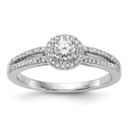 14K Weißgold Verlobungsring mit rundem simuliertem Diamanten und Halo