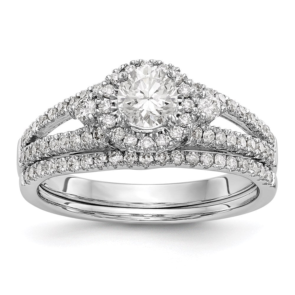1 Ct. Natürlich Diamant Heiligenschein Bridal Verlobungsring Set in 14K Weißgold