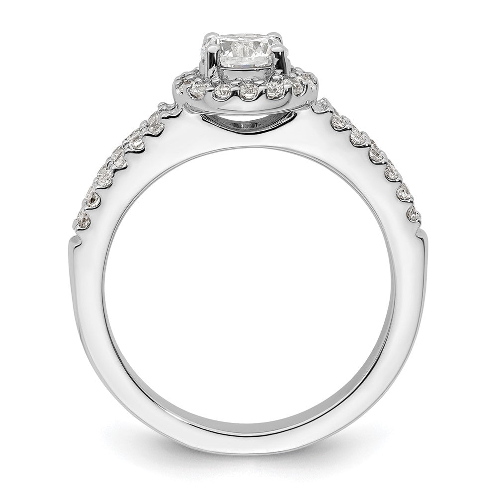Verlobungsring aus 14K Weißgold mit rundem simuliertem Diamanten und Halo