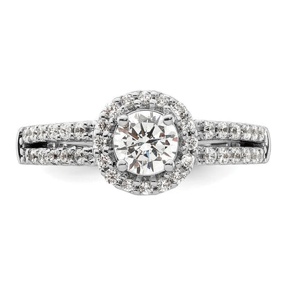 Verlobungsring aus 14K Weißgold mit rundem simuliertem Diamanten und Halo