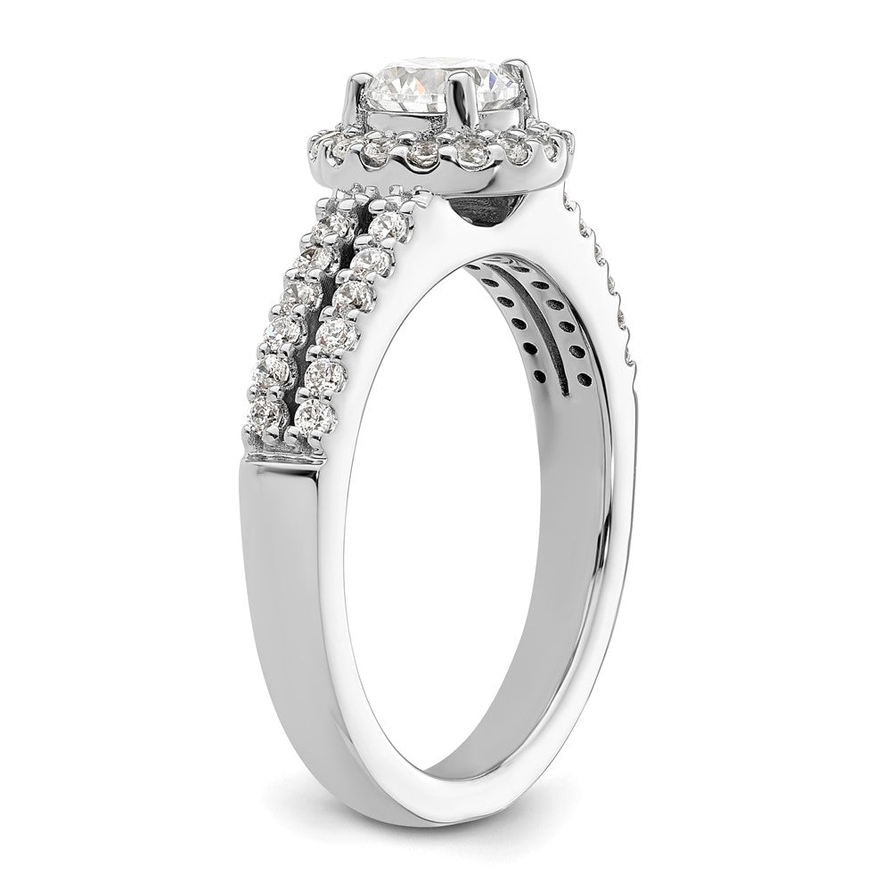 Verlobungsring aus 14K Weißgold mit rundem simuliertem Diamanten und Halo