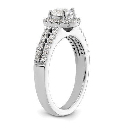 Verlobungsring aus 14K Weißgold mit rundem simuliertem Diamanten und Halo