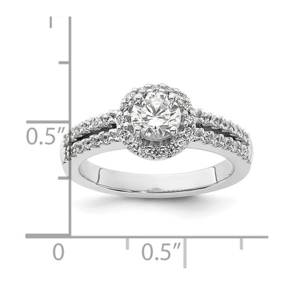 Verlobungsring aus 14K Weißgold mit rundem simuliertem Diamanten und Halo
