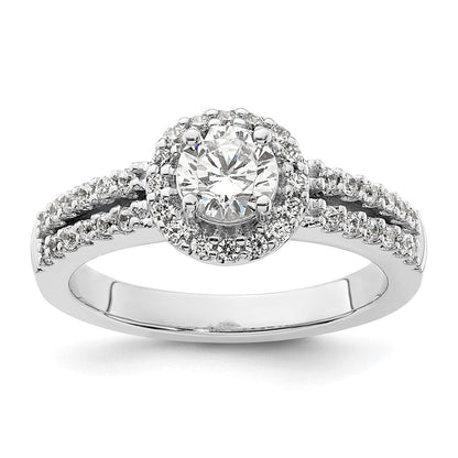 Verlobungsring aus 14K Weißgold mit rundem simuliertem Diamanten und Halo