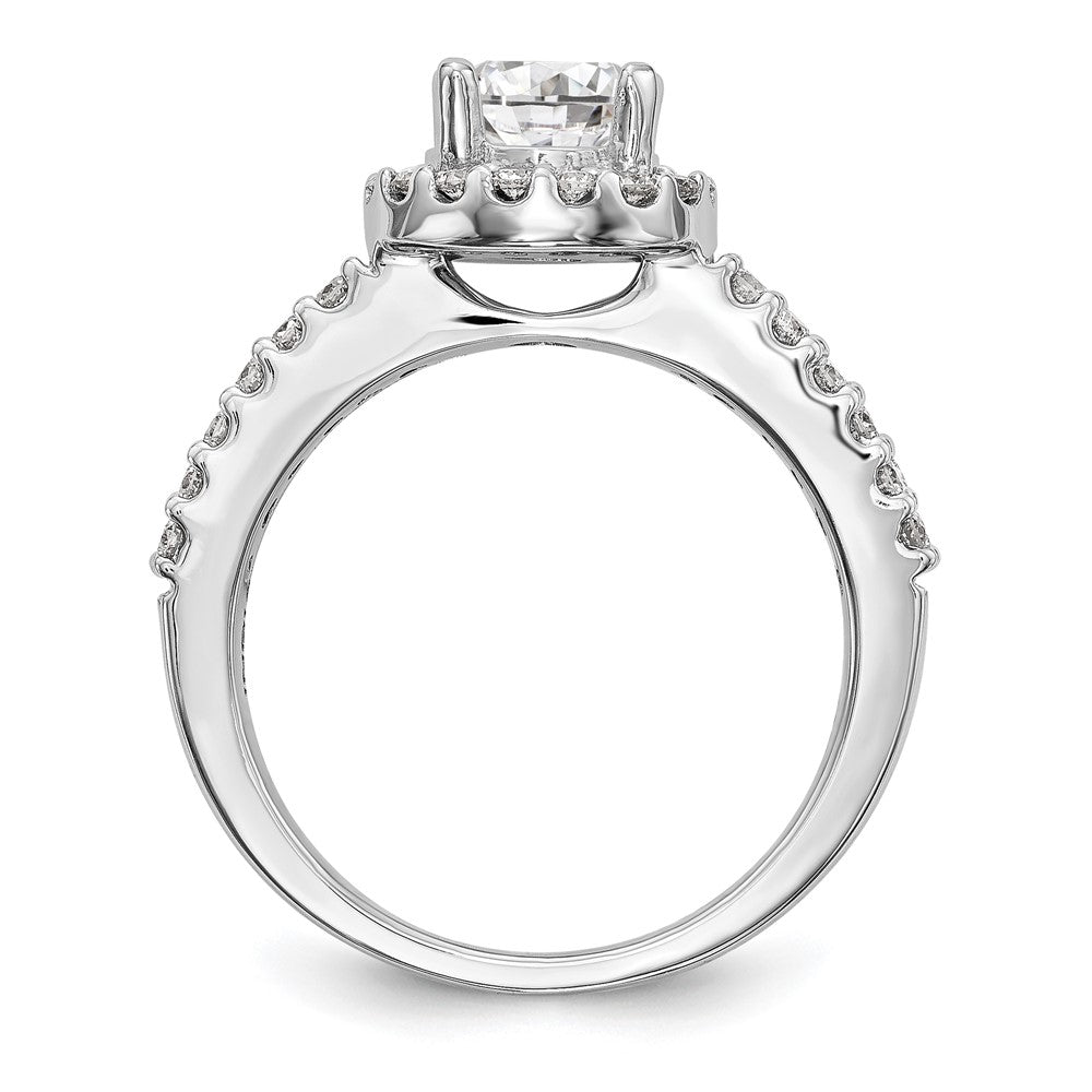 14K Weißgold Verlobungsring mit rundem simuliertem Diamanten und Halo-Fassung