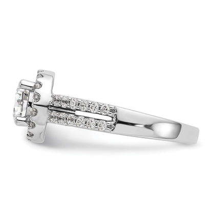 14K Weißgold Verlobungsring mit rundem simuliertem Diamanten und Halo-Fassung