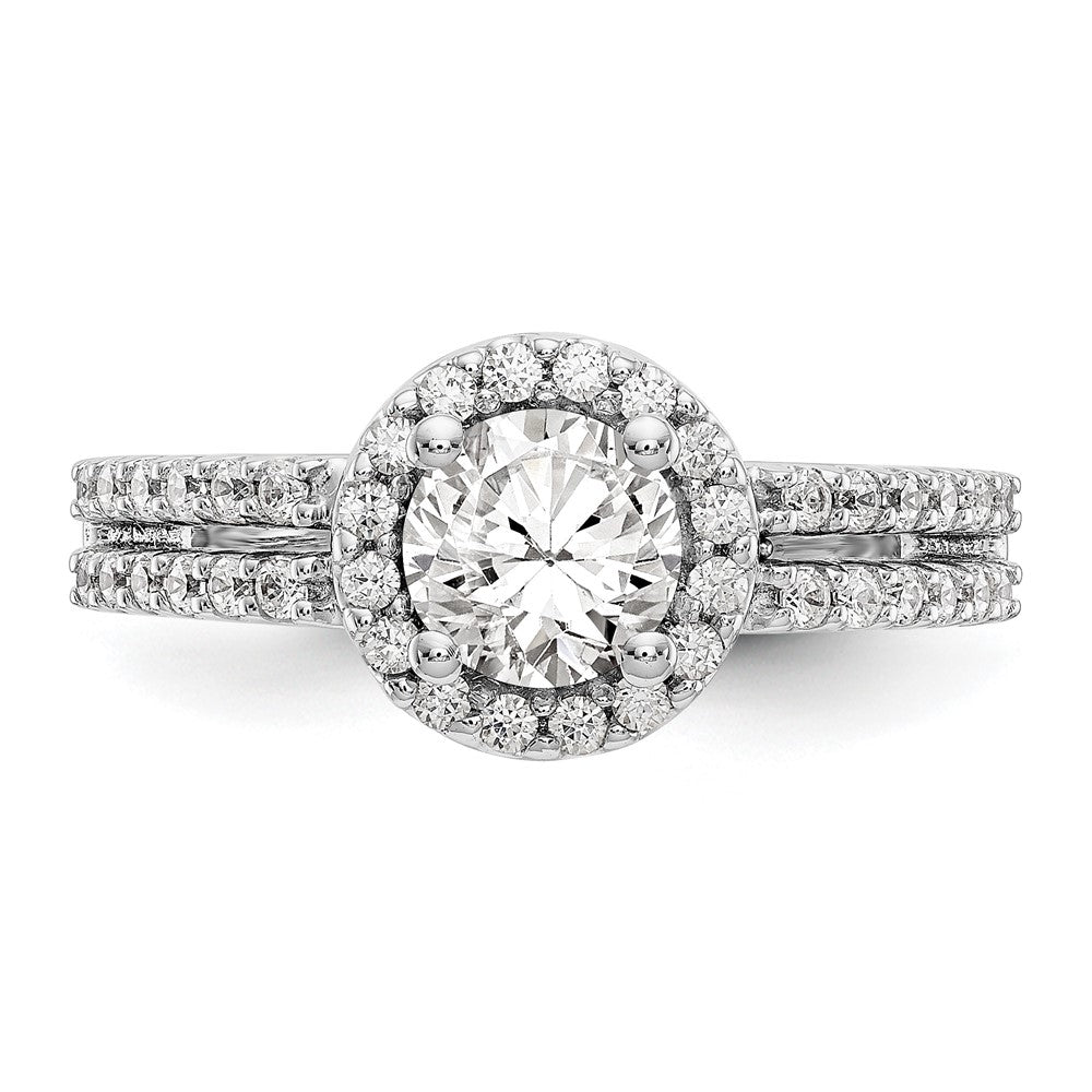 14K Weißgold Verlobungsring mit rundem simuliertem Diamanten und Halo-Fassung