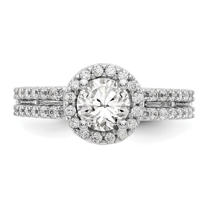 14K Weißgold Verlobungsring mit rundem simuliertem Diamanten und Halo-Fassung