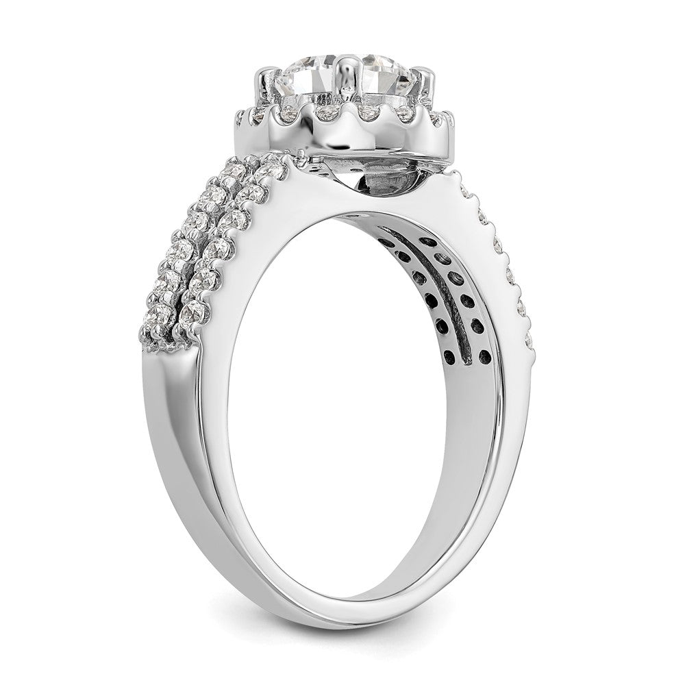 14K Weißgold Verlobungsring mit rundem simuliertem Diamanten und Halo-Fassung