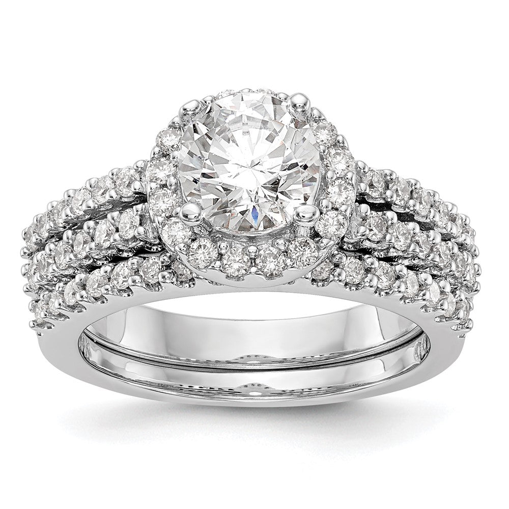 14K Weißgold Verlobungsring mit rundem simuliertem Diamanten und Halo-Fassung