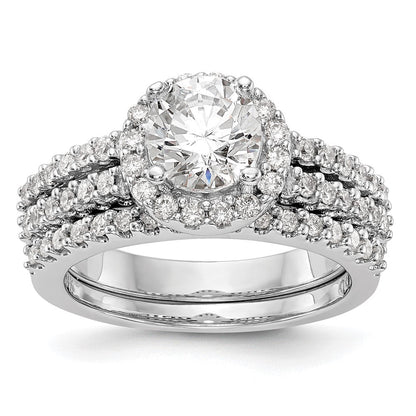 14K Weißgold Verlobungsring mit rundem simuliertem Diamanten und Halo-Fassung