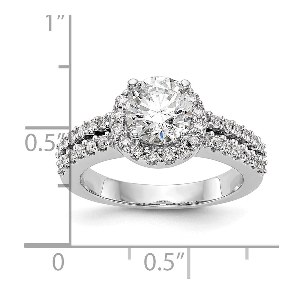 14K Weißgold Verlobungsring mit rundem simuliertem Diamanten und Halo-Fassung