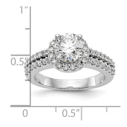 14K Weißgold Verlobungsring mit rundem simuliertem Diamanten und Halo-Fassung