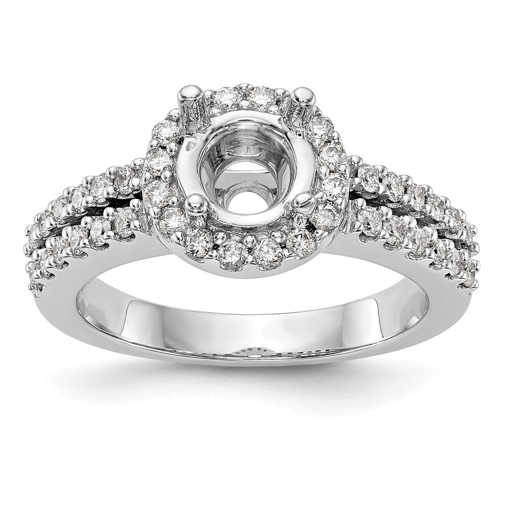 14K Weißgold Verlobungsring mit rundem simuliertem Diamanten und Halo-Fassung