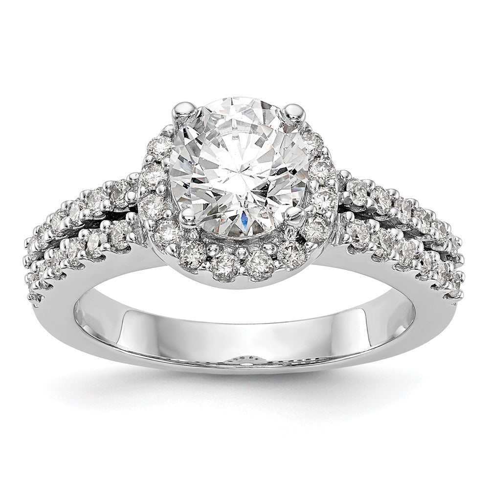 14K Weißgold Verlobungsring mit rundem simuliertem Diamanten und Halo-Fassung