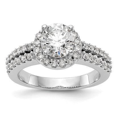 14K Weißgold Verlobungsring mit rundem simuliertem Diamanten und Halo-Fassung