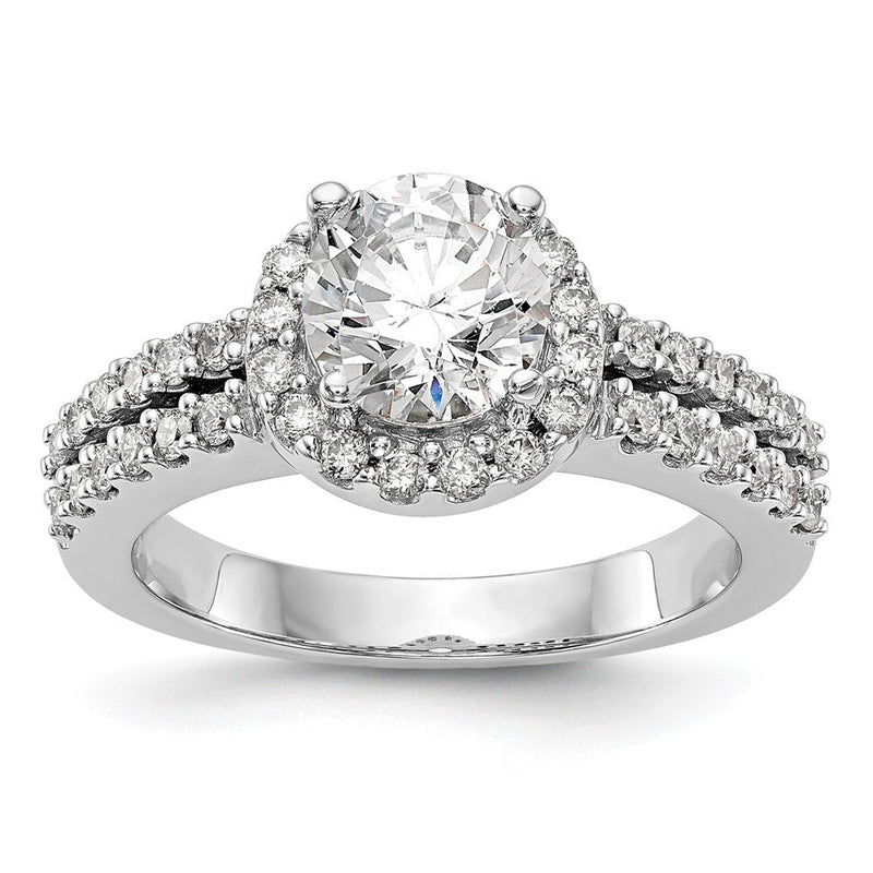 14K Weißgold Verlobungsring mit rundem simuliertem Diamanten und Halo