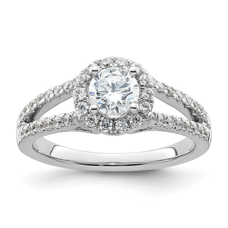 14K Weißgold Verlobungsring mit rundem Diamanten im Halo-Design