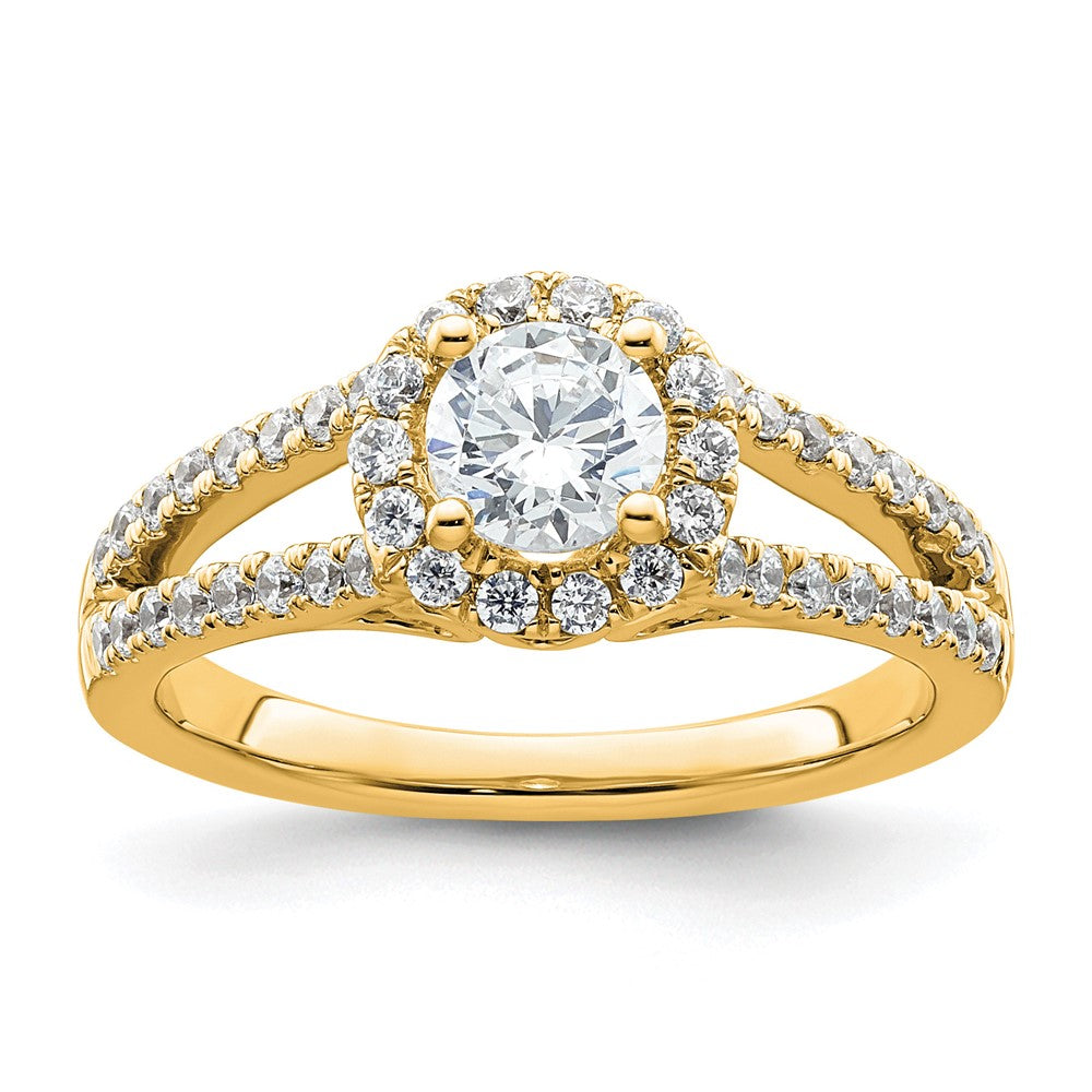 14K Gelbgold Rund Diamant Halbfassung Heiligenschein Verlobungsring