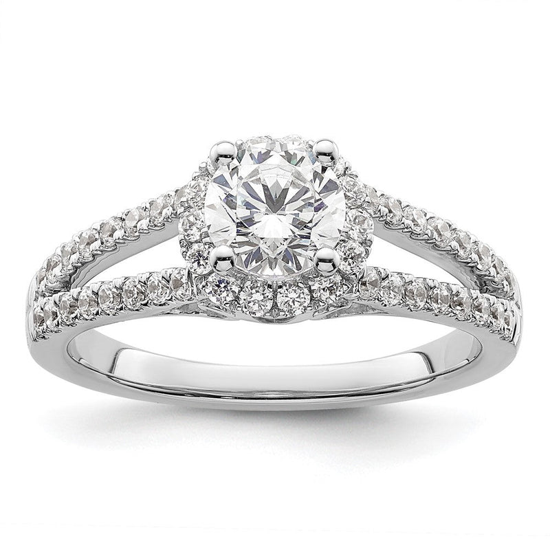 14K Weißgold Verlobungsring mit rundem simuliertem Diamant und Halo
