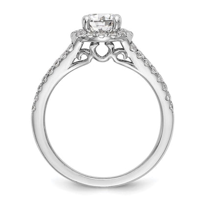 14K Weißgold Verlobungsring mit rundem simuliertem Diamanten und Halo
