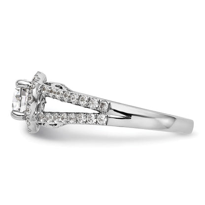 14K Weißgold Verlobungsring mit rundem simuliertem Diamanten und Halo