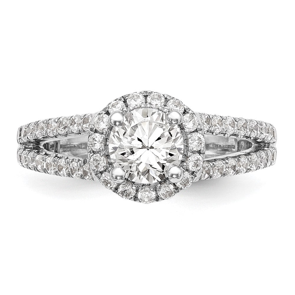 14K Weißgold Verlobungsring mit rundem simuliertem Diamanten und Halo
