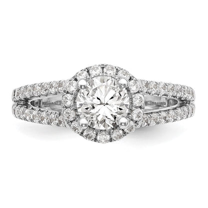 14K Weißgold Verlobungsring mit rundem simuliertem Diamanten und Halo
