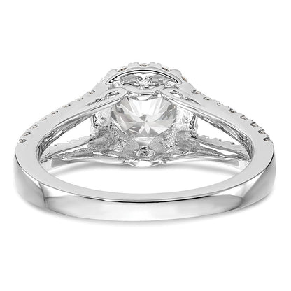 14K Weißgold Verlobungsring mit rundem simuliertem Diamanten und Halo