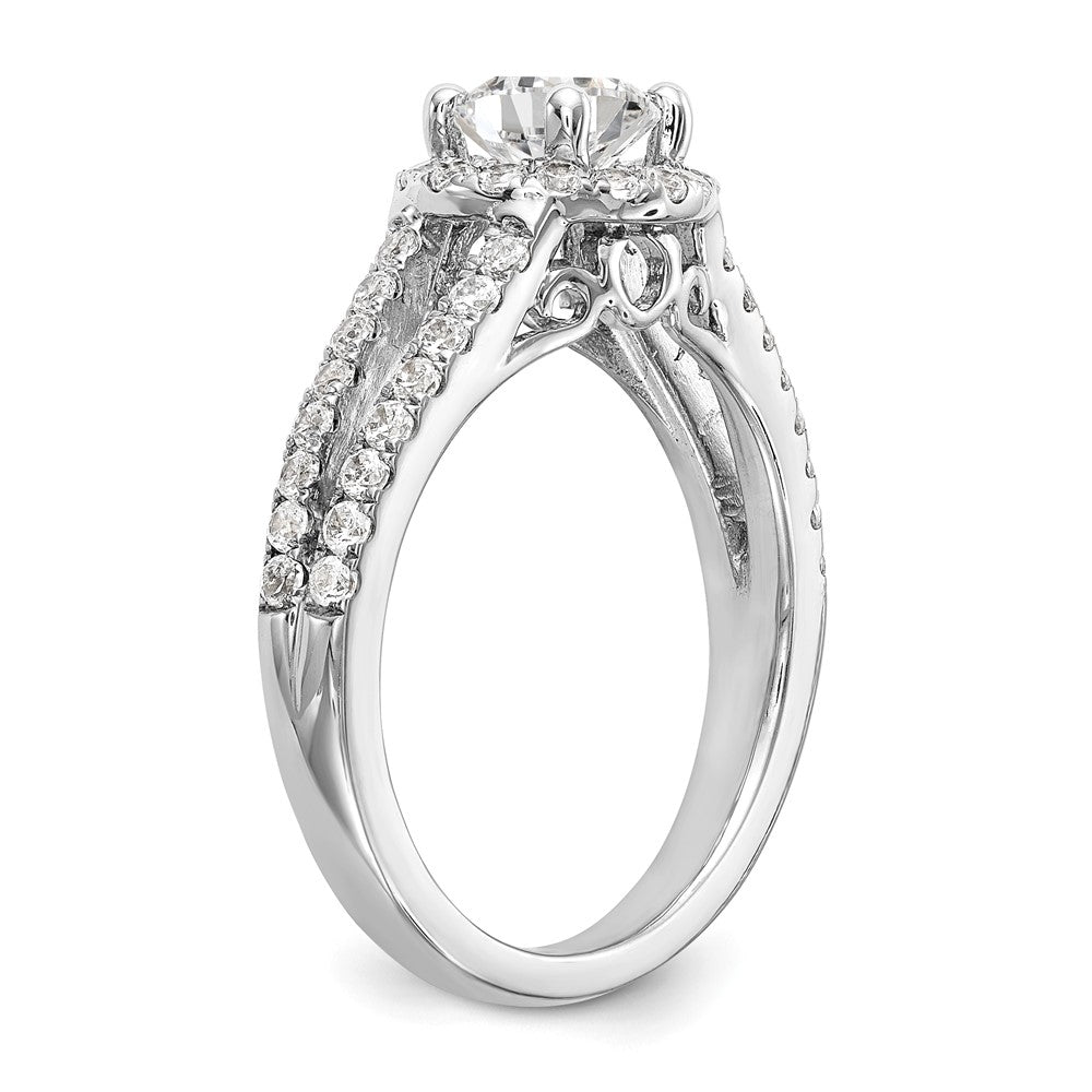 14K Weißgold Verlobungsring mit rundem simuliertem Diamanten und Halo