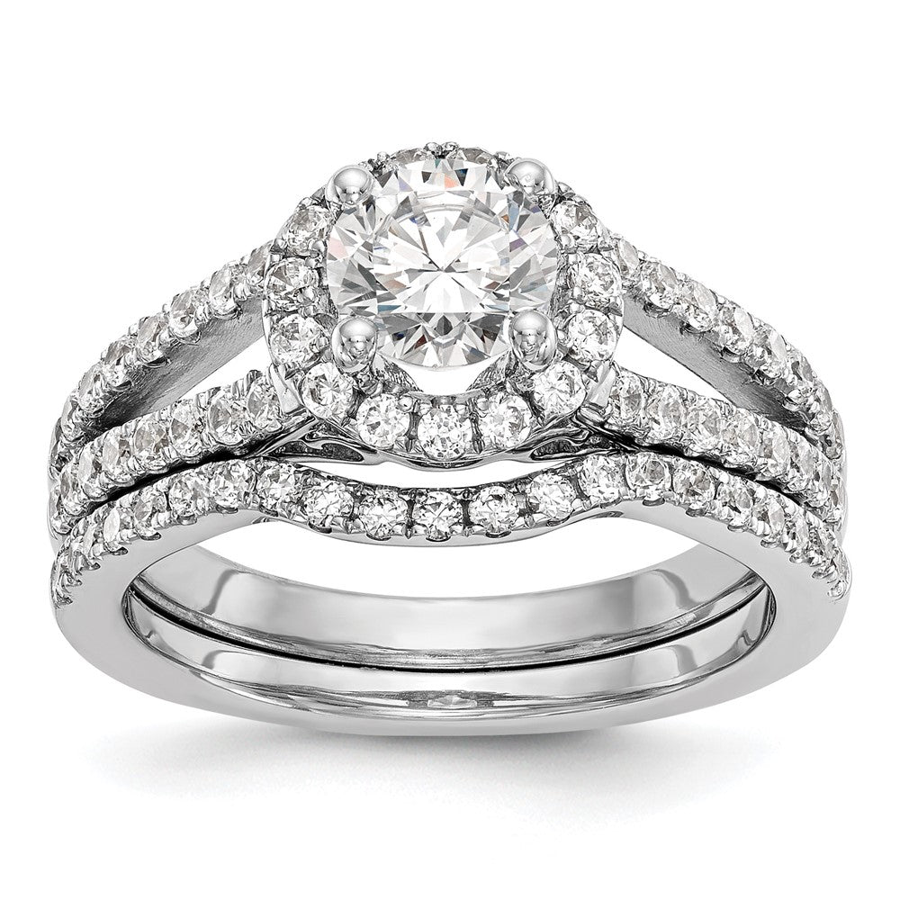 14K Weißgold Verlobungsring mit rundem simuliertem Diamanten und Halo