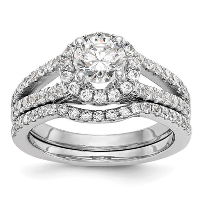 14K Weißgold Verlobungsring mit rundem simuliertem Diamanten und Halo