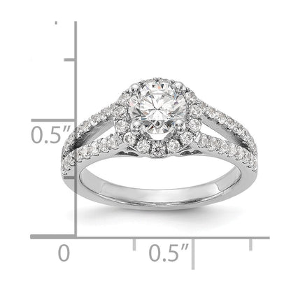 14K Weißgold Verlobungsring mit rundem simuliertem Diamanten und Halo