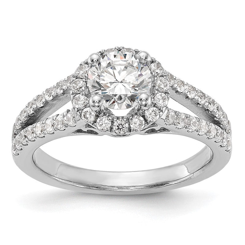 14K Weißgold Verlobungsring mit rundem simuliertem Diamanten und Halo