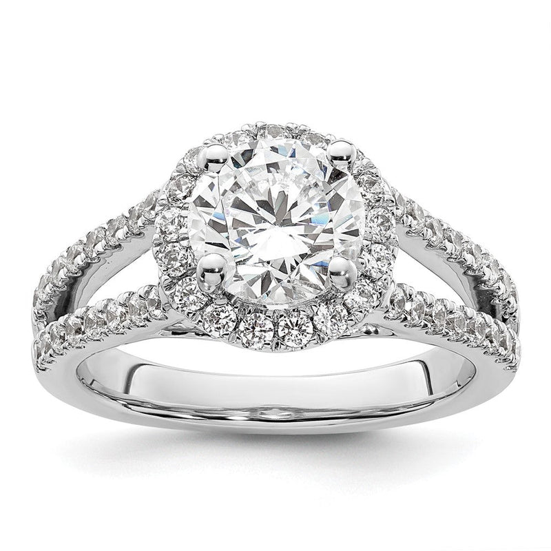 14K Weißgold Verlobungsring mit rundem simuliertem Diamant und Halo-Fassung