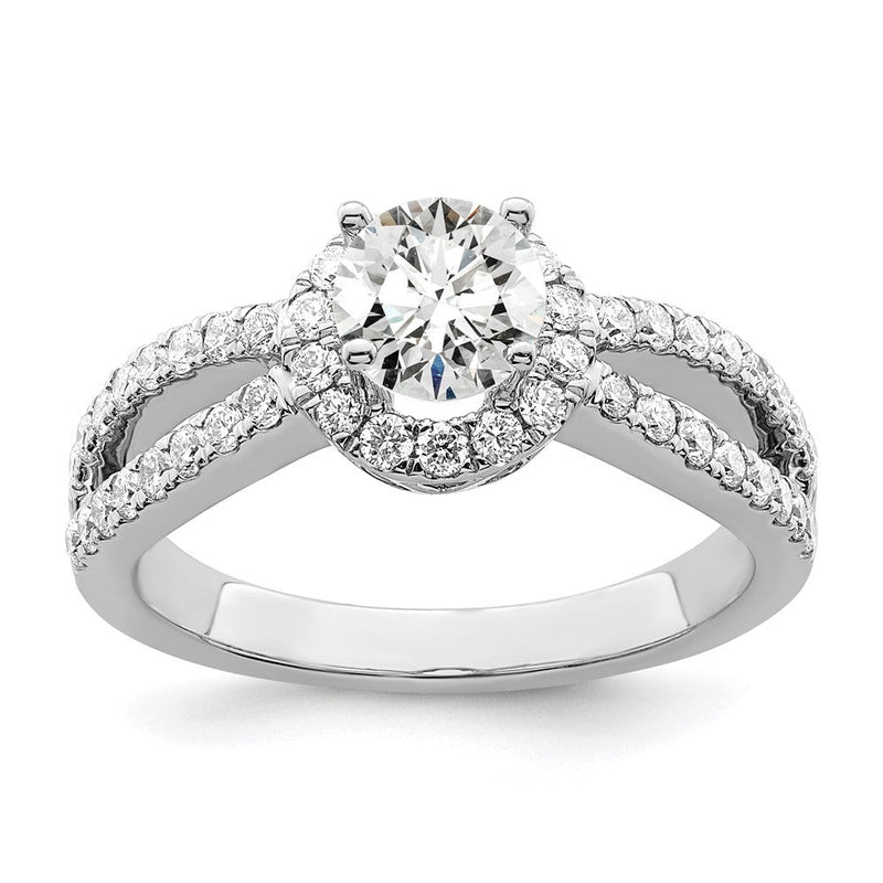 14K Weißgold Verlobungsring mit rundem simuliertem Diamanten und Halo