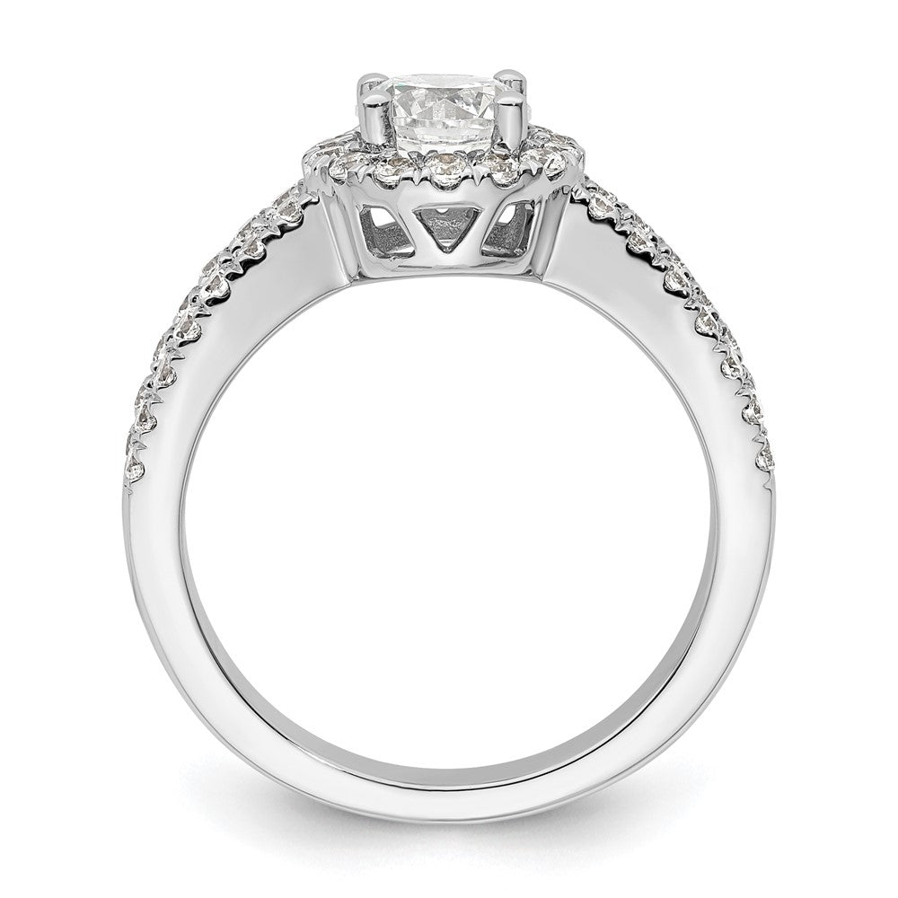 14K Weißgold Verlobungsring mit rundem simuliertem Diamanten und Halo-Fassung