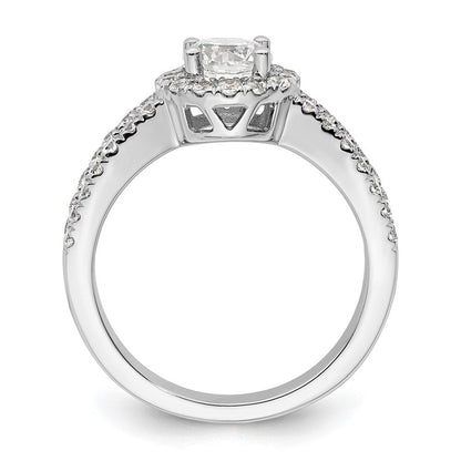 14K Weißgold Verlobungsring mit rundem simuliertem Diamanten und Halo-Fassung